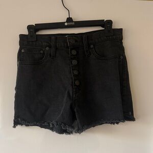 Madewell Black Jean Shorts with Frayed Hem, Size 28
